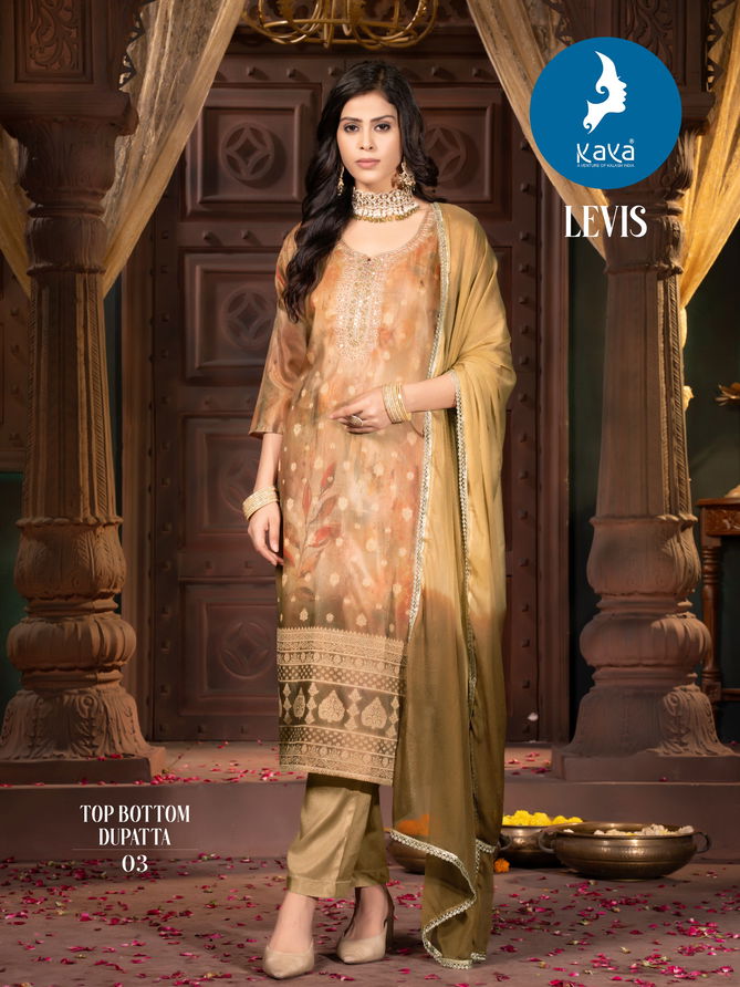 Levis By Kaya Chanderi Silk Designer Kurti With Bottom Dupatta Wholesalers In Delhi
